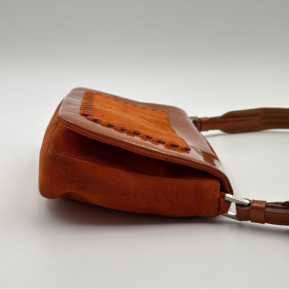 Prada Burnt Orange Patent & Suede Shoulder Bag - Picture 4 of 9